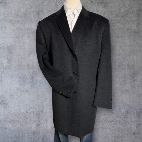 JOSEPH ABBOUD Men's 56R Wool Blend Overcoat Charcoal Gray Coat - Picture 2 of 14